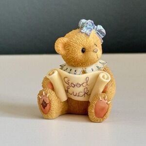 Enesco 1997 Cherished Teddies GOOD LUCK Bear Gingham blue Bow‎ Figurine 2in